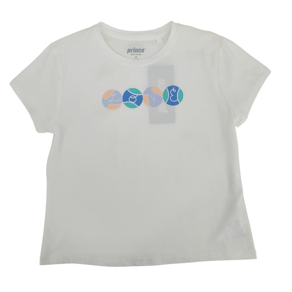 Prince Girls Size Medium Graphic Tennis Tee Pure White Love Tennis Balls - Picture 7 of 8